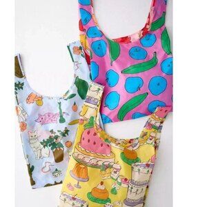 BAGGU Set of 3 Standard Size Reusable Grocery Bags Still Life Cat Fruit Cake NEW
